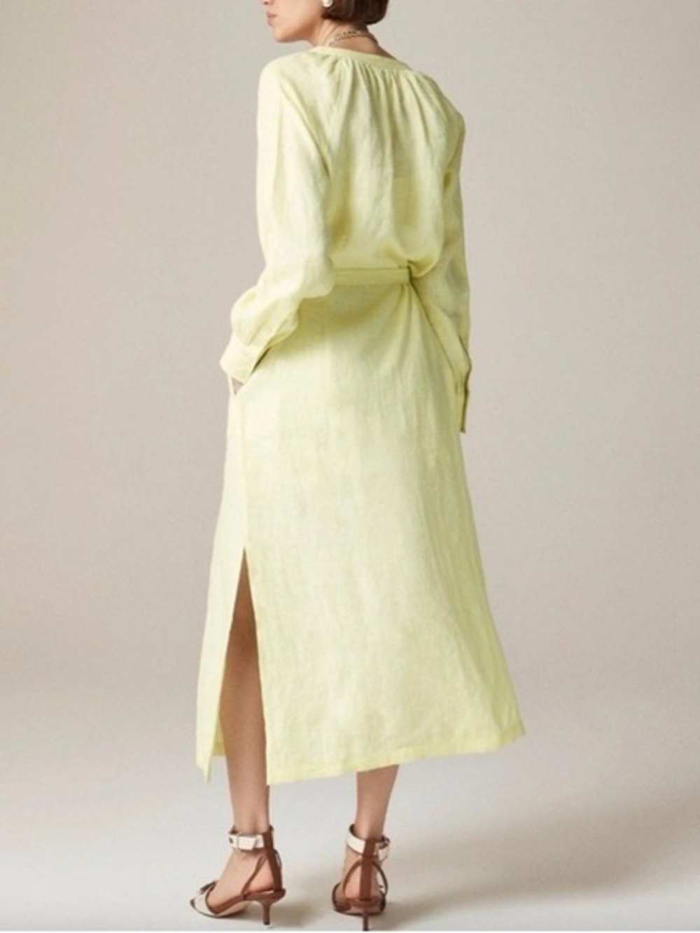 NWT J.Crew Cabana Dress Linen Long Sleeve Pale Flax /Yellow Size Small - Picture 3 of 3